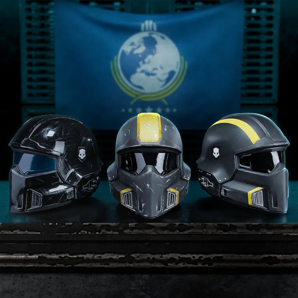PLEDGE YOUR LOYALTY TO SUPER EARTH AND HELP SPREAD MANAGED DEMOCRACY WITH HELLDIVERS 2 HELMET 1:1 REPLICAS FROM DARK HORSE PLEDGE YOUR LOYALTY TO SUPER EARTH AND HELP SPREAD MANAGED DEMOCRACY WITH HELLDIVERS 2 HELMET 1:1 REPLICAS FROM DARK HORSE